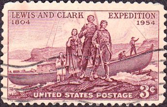 Commemorative stamp celbrating 150th anniversary of the Lewis and Clark Expedition