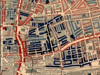 Charles Booth's poverty map of Bethnal Green 1889