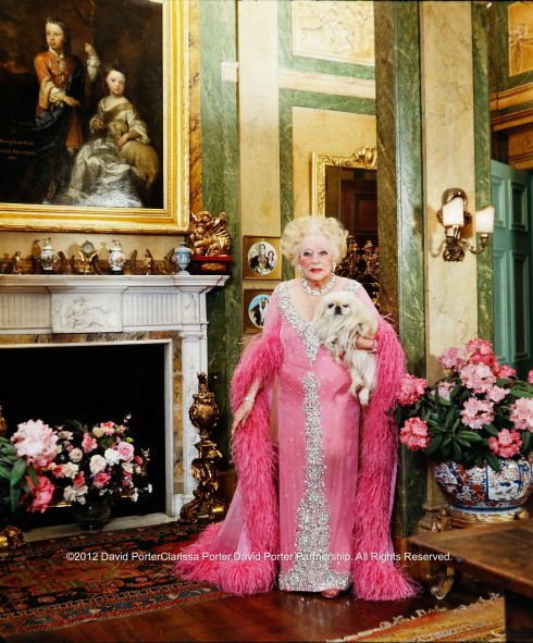 Barbara Cartland at home, Camfield Place in Hertfordshire